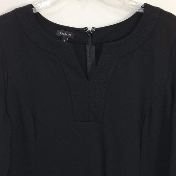 Talbots Long Sleeve Shift V-Neck Sheath Dress in Black Size 10 EXCELLENT - Picture 3 of 8